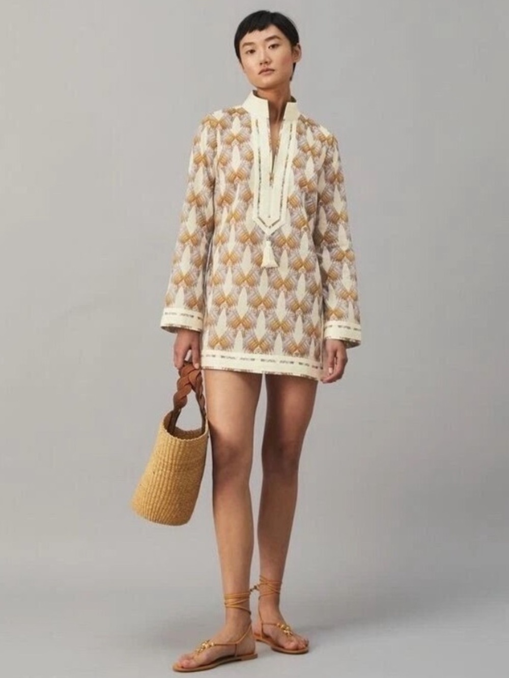 Tory Burch Sand Deco Crane Print Tunic
